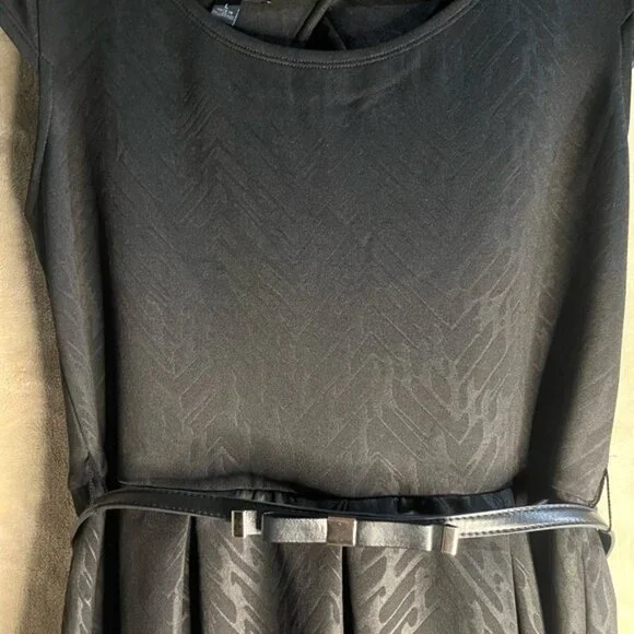 IZ BYER WOMENS VERSATILE BLACK PRINTED SCUBA KNIT SHORT SLEEVE DRESS BELT SIZE L - Picture 7 of 14